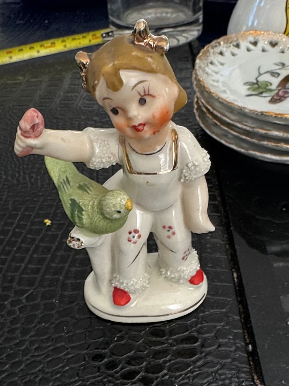 Source Unknown Porcelain Figurines in White, Red, Green, Blue, Tan